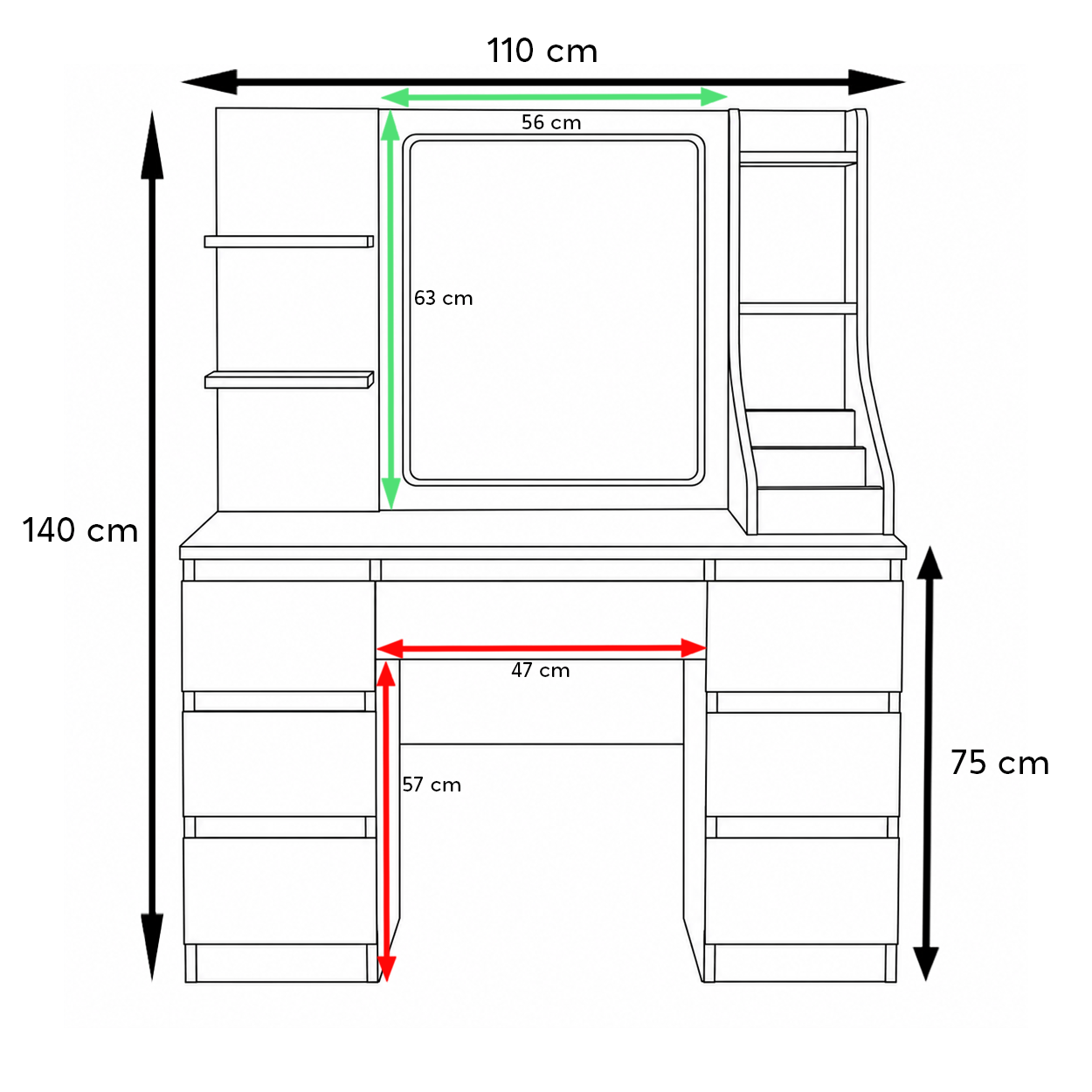 Wymiary toaletki kosmetycznej 110 cm